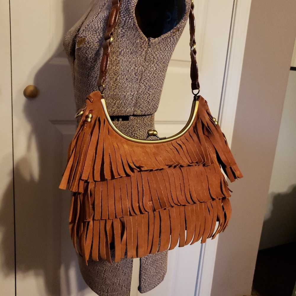 Maxximum Brown Leather Fringer Shoulder Bag